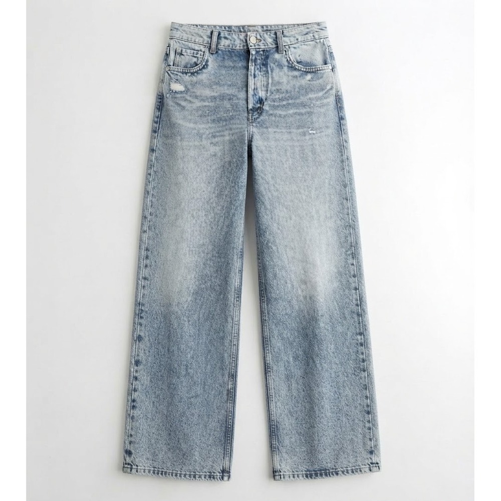 Sweatpants Faux Denim Relaxed Fit High Waisted Wide Leg Acid Wash Pants Small